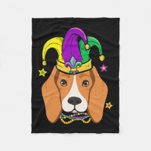 Beagle Face Wearing Mardi Gras Beads Jester Hat Pa Fleece Blanket