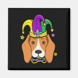Beagle Face Wearing Mardi Gras Beads Jester Hat Pa Magnet
