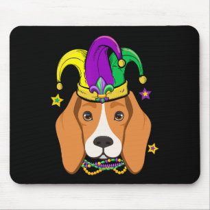 Beagle Face Wearing Mardi Gras Beads Jester Hat Pa Mouse Pad
