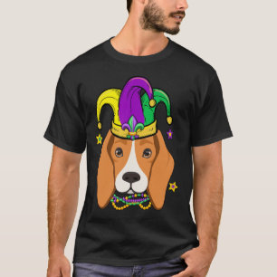Beagle Face Wearing Mardi Gras Beads Jester Hat Pa T-Shirt