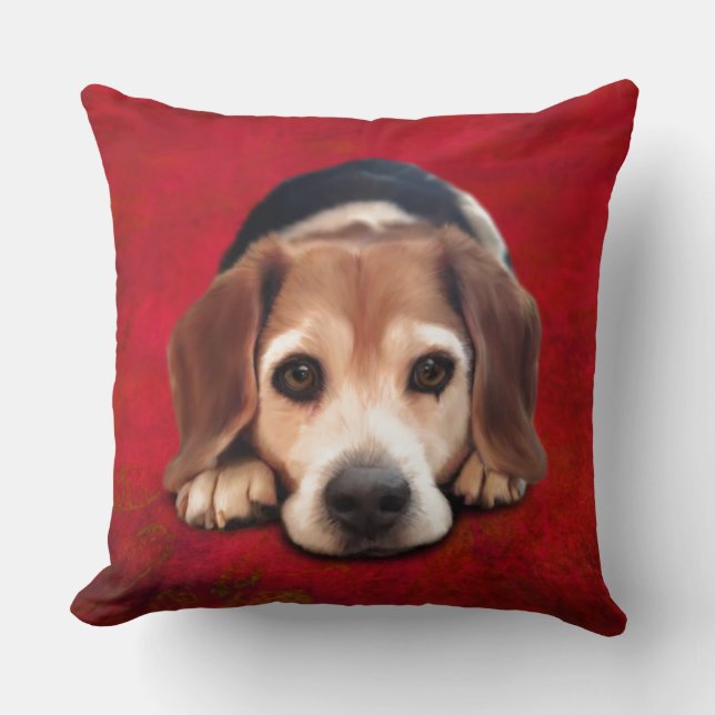 Beagle Fine Art Dog Art Painting Cushion (Front)