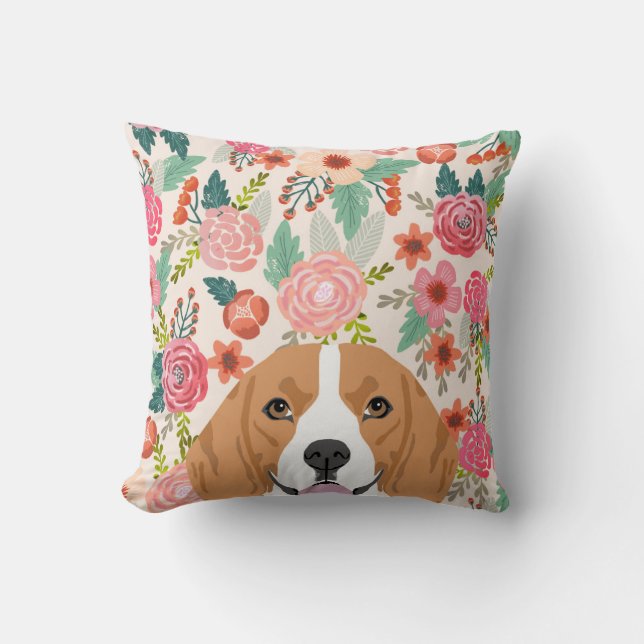 Beagle flowers peeking dog cute dog pillow (Front)