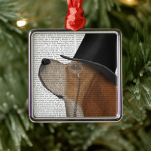 Beagle, Formal Hound and Hat Metal Tree Decoration
