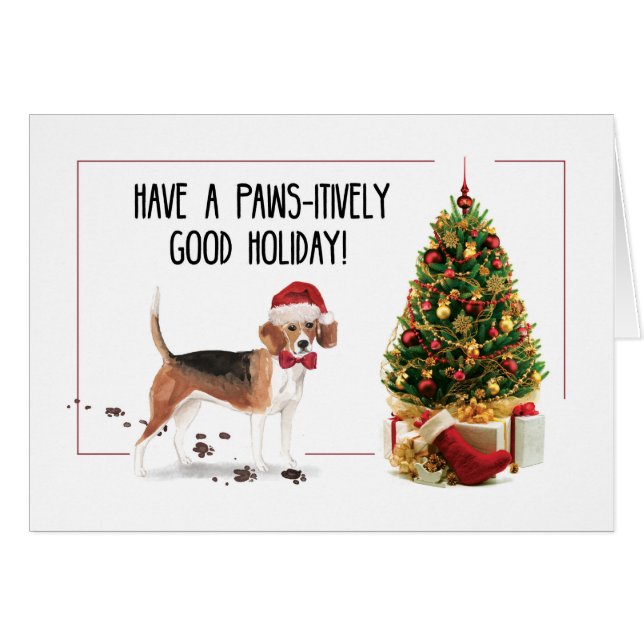 Beagle Funny Christmas Dog with Tree (Front Horizontal)