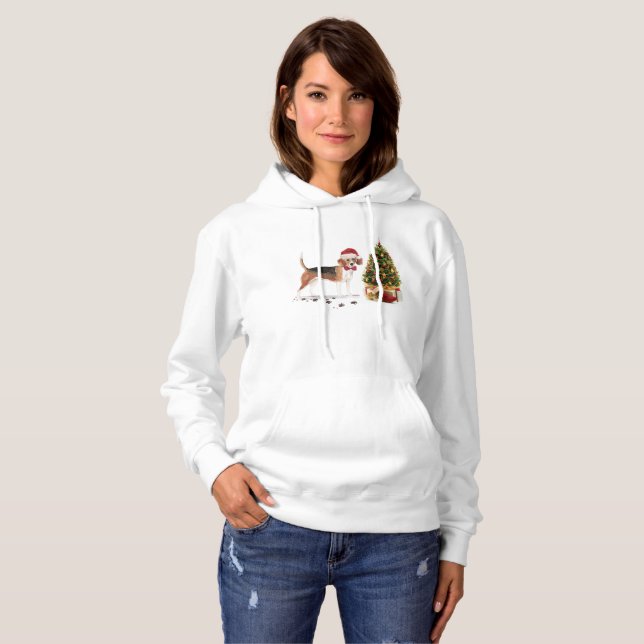 Beagle Funny Christmas Dog with Tree Hoodie (Front Full)