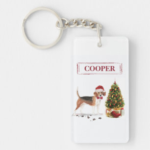Beagle Funny Christmas Dog with Tree Key Ring