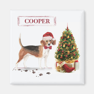 Beagle Funny Christmas Dog with Tree Magnet