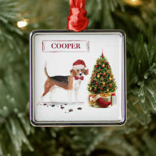 Beagle Funny Christmas Dog with Tree Metal Tree Decoration