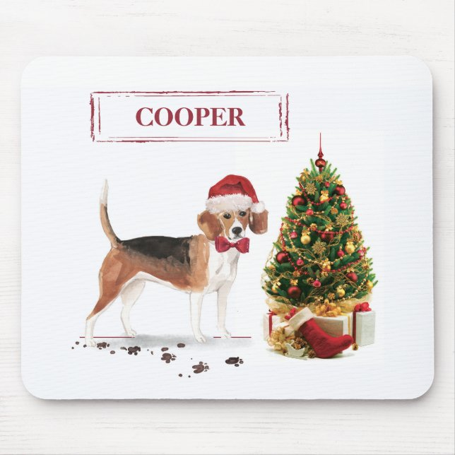 Beagle Funny Christmas Dog with Tree Mouse Pad (Front)