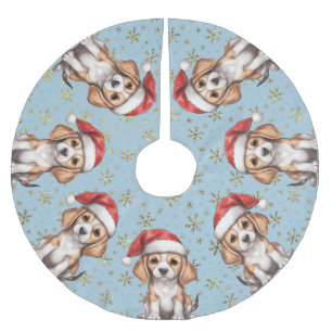 Beagle Gold Glitter Snowflake  Brushed Polyester Tree Skirt