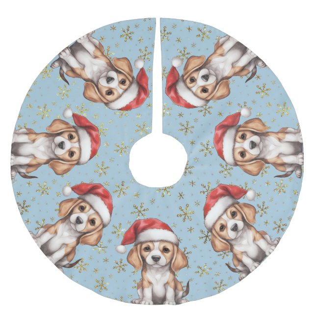 Beagle Gold Glitter Snowflake  Brushed Polyester Tree Skirt (Front)