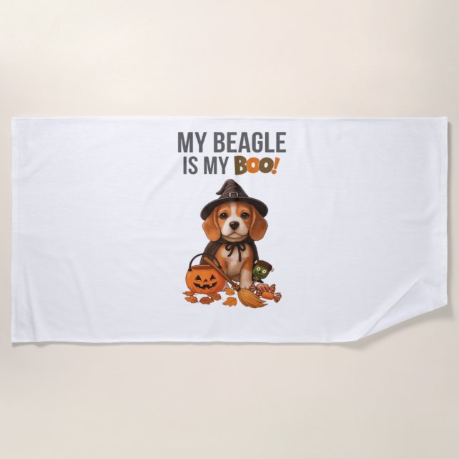 Beagle Halloween Costume  My Beagle is My Boo Dog  Beach Towel (Front)