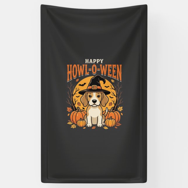 Beagle Halloween Howl-O-Ween Dog Pumpkin Design_1 Banner (Vertical)