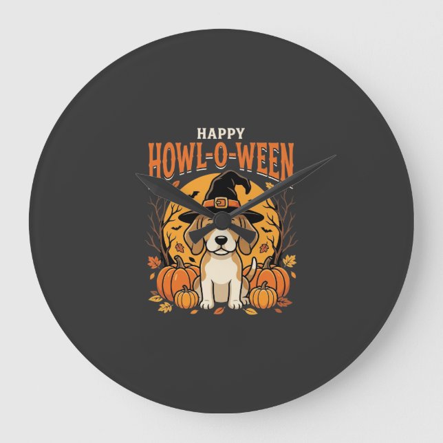 Beagle Halloween Howl-O-Ween Dog Pumpkin Design_1 Large Clock (Front)
