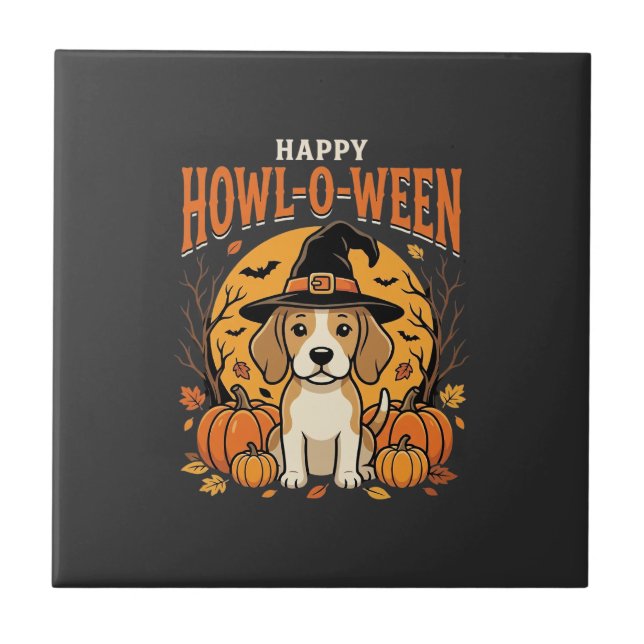 Beagle Halloween Howl-O-Ween Dog Pumpkin Design_1 Tile (Front)