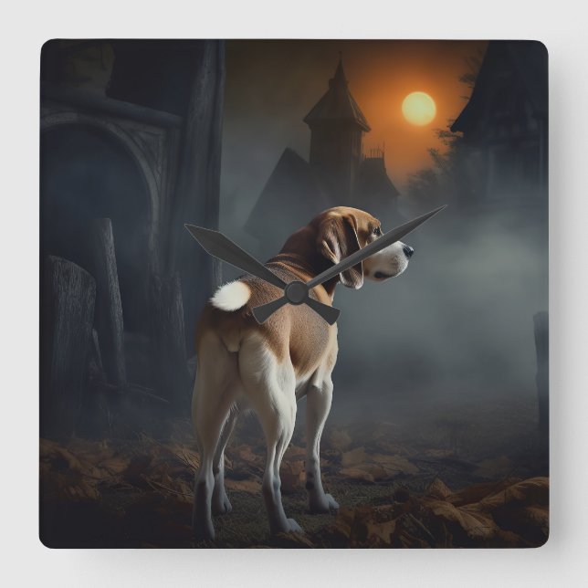 Beagle Halloween Scary  Square Wall Clock (Front)