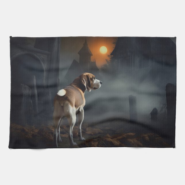 Beagle Halloween Scary  Tea Towel (Horizontal)