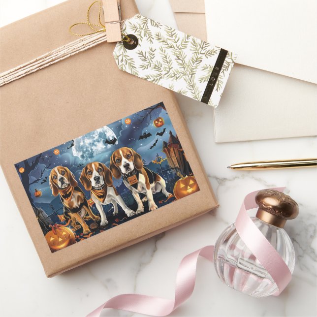 Beagle Halloween Spooky Rectangular Sticker (Gifting)