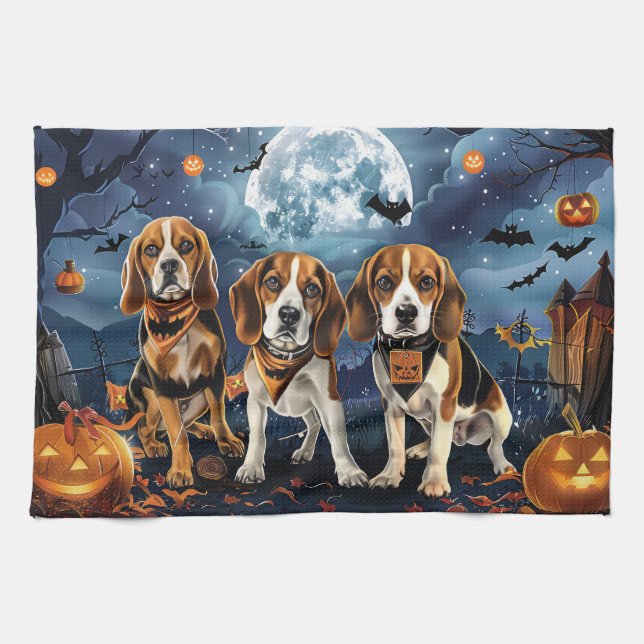 Beagle Halloween Spooky Tea Towel (Horizontal)