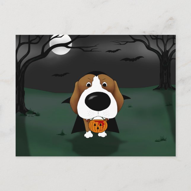 Beagle Halloween Vampire Postcard (Front)