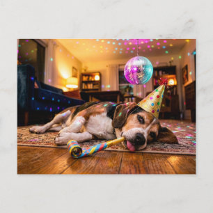 Beagle Hangover After New Year Party Postcard