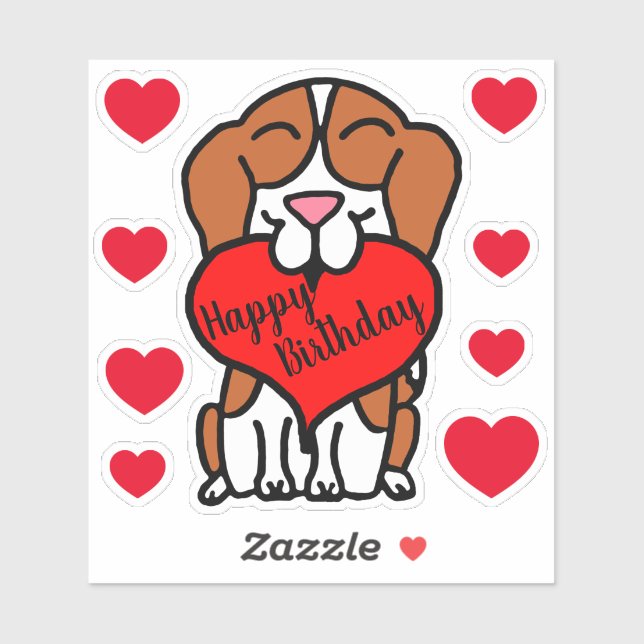 Beagle Happy Birthday Hearts (Sheet)