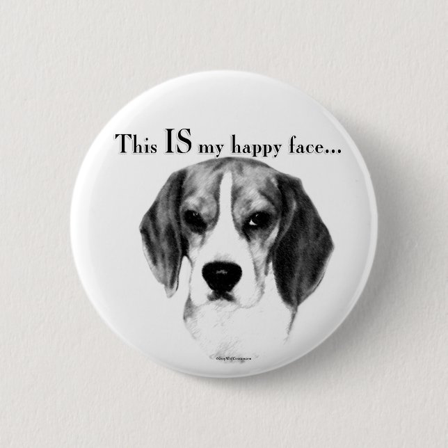 Beagle Happy Face 6 Cm Round Badge (Front)