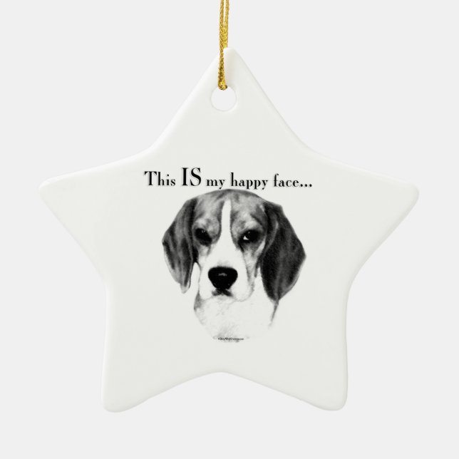 Beagle Happy Face; Happy Beagle; Grumpy Beagle Ceramic Tree Decoration (Front)