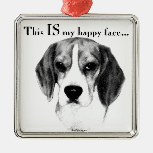 Beagle Happy Face; Happy Beagle; Grumpy Beagle Metal Tree Decoration (Front)