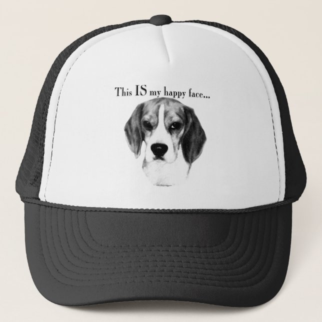 Beagle Happy Face; Happy Beagle; Grumpy Beagle Trucker Hat (Front)