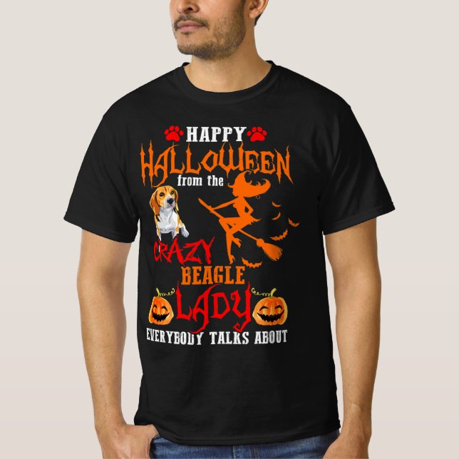 Beagle Happy Halloween Crazy Beagle Lady T-Shirt (Front)
