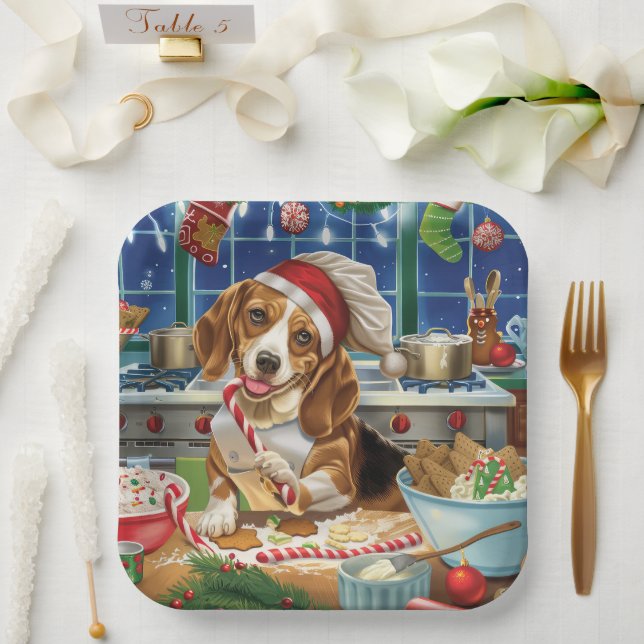 Beagle Holiday Baking: Festive Christmas Paper Plate (Wedding)