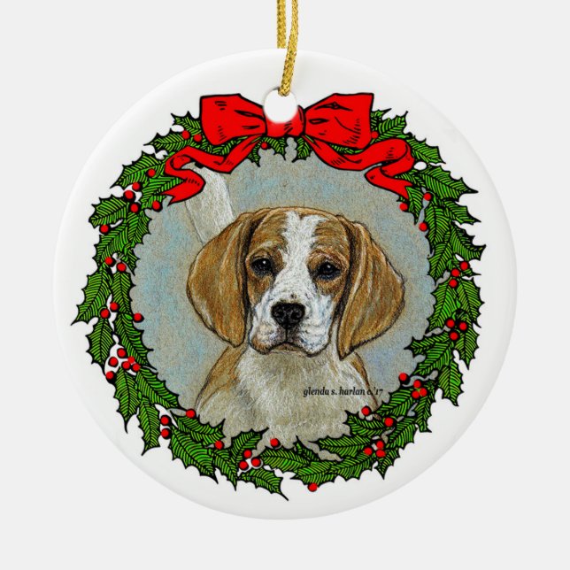 Beagle Hound Art Ceramic Tree Decoration (Front)