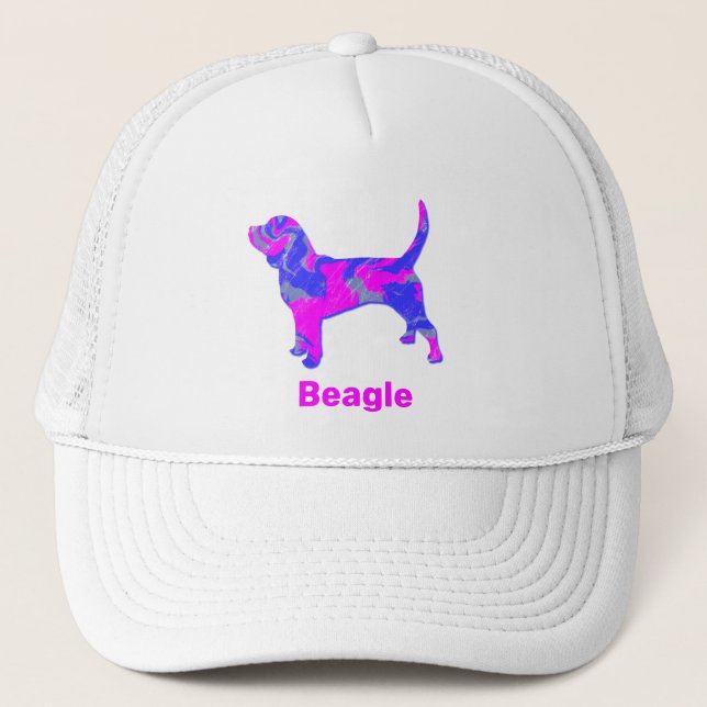 Beagle Hound Dog Cute Pink Silhouette Custom Trucker Hat (Front)