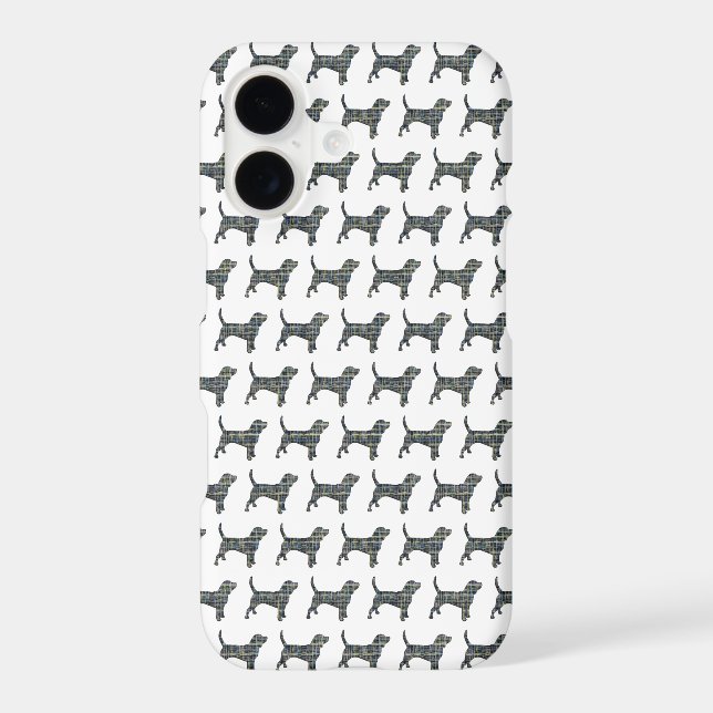 Beagle Hound Dog Cute Silhouette Grid White iPhone Case (Back)