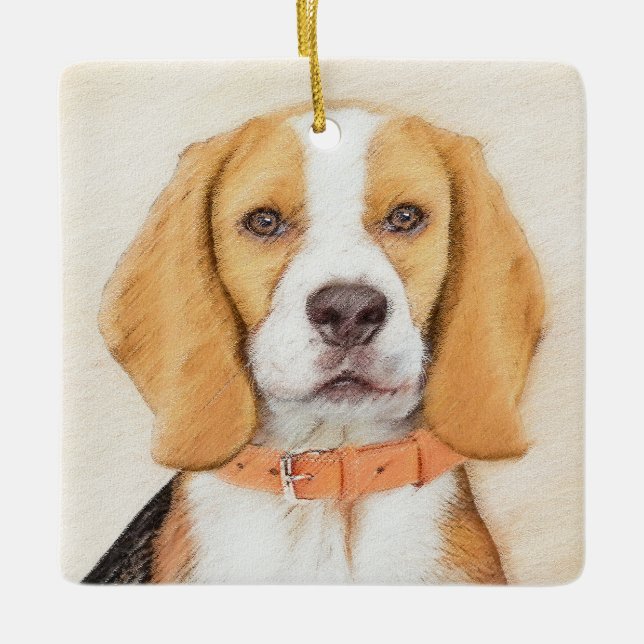 Beagle Hound Dog Painting Original Animal Art Ceramic Ornament (Front)