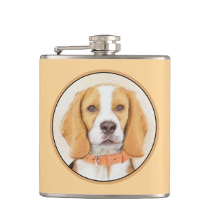 Beagle Hound Dog Painting Original Animal Art Hip Flask