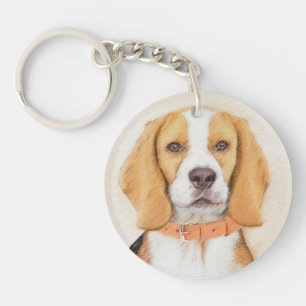 Beagle Hound Dog Painting Original Animal Art Key Ring