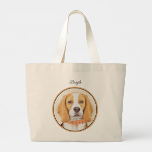 Beagle Hound Dog Painting Original Animal Art Large Tote Bag