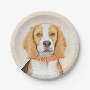 Beagle Hound Dog Painting Original Animal Art Paper Plate