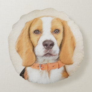 Beagle Hound Dog Painting Original Animal Art Round Cushion