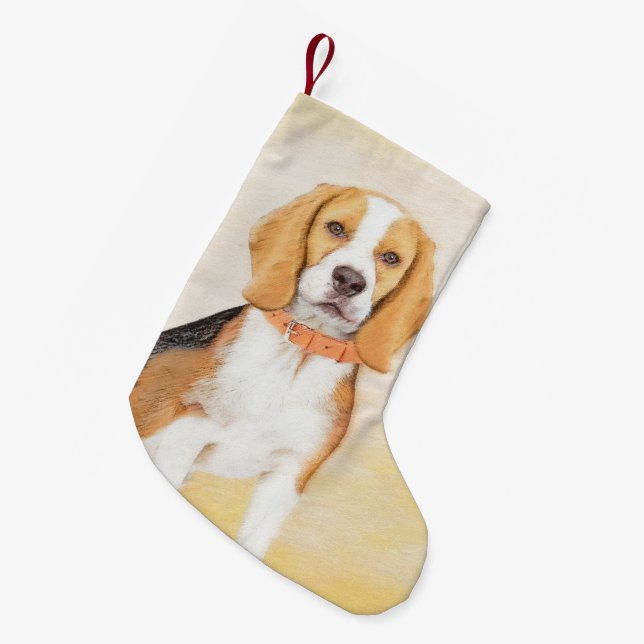 Beagle Hound Dog Painting Original Animal Art Small Christmas Stocking (Front (Hanging))