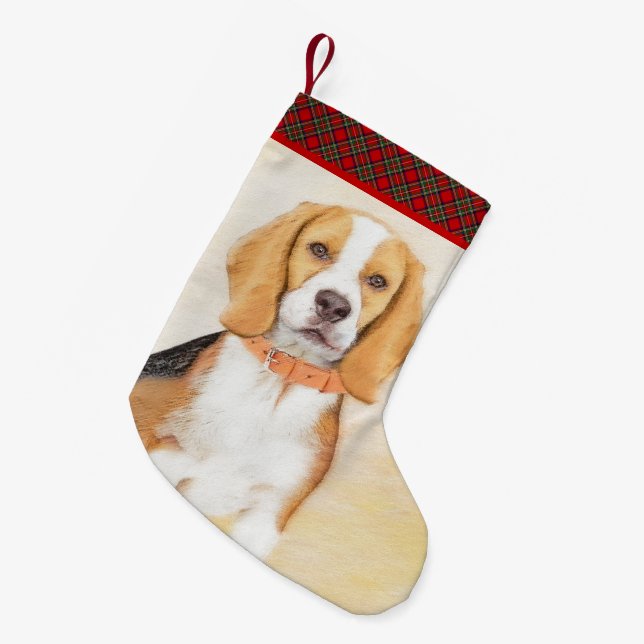 Beagle Hound Dog Painting Original Animal Art Small Christmas Stocking (Front (Hanging))
