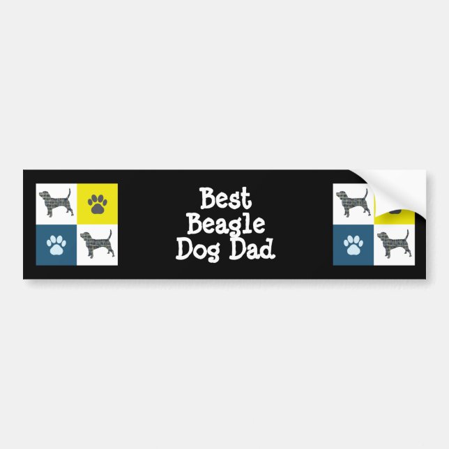 Beagle Hound Dog&Paw Y&B Grid Best Dad Bumper Sticker (Front)