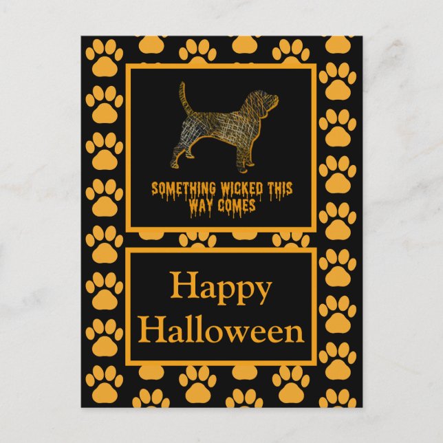 Beagle Hound Dog Silhouette Halloween Orange Postcard (Front)