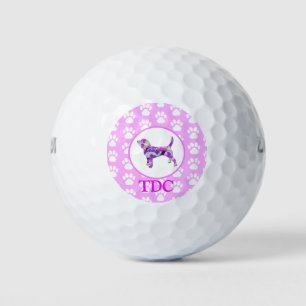 Beagle Hound Dog Silhouette Paw Pink PY&B Golf Balls