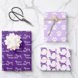 Beagle Hound Dog Silhouette Purple Happy Birthday Wrapping Paper Sheet