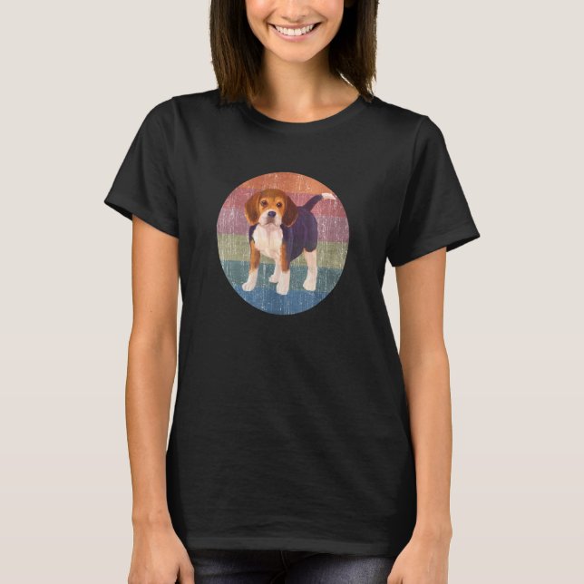 Beagle Hound Dog Watercolor On Distressed Sunset T-Shirt (Front)