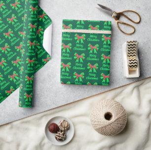 Beagle Hound Merry Christmas Dog & Bow Green Wrapping Paper
