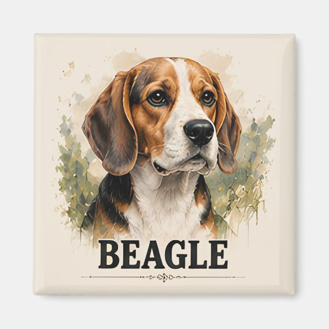 Beagle Hunting Dog Portrait Premium Artwork Magnet (Front)